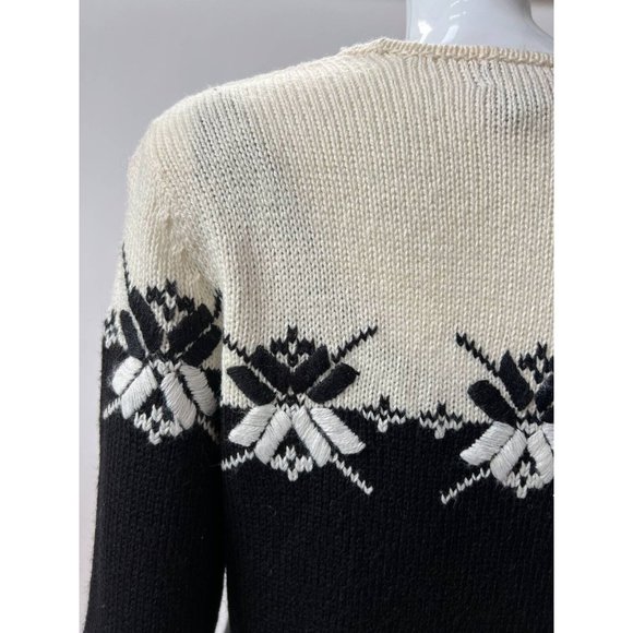 Charter Club Womens Pullover Sweater Black White Nordic Fair Isle Long Sleeve M - Picture 4 of 12